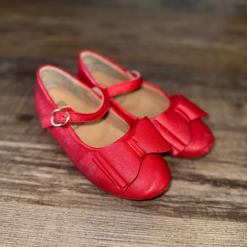 Girls Red Satin Mary Jane Size 32 or 1 Bow Dress Shoes Holiday